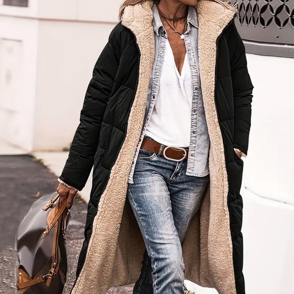 Fleece Lined Zip-Up Fluffy Hooded Coat
